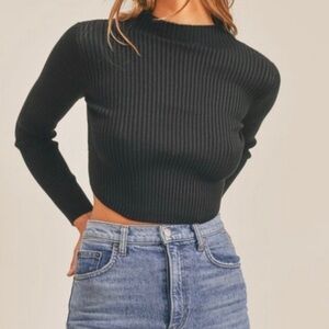 Mable Black Mock Neck Ribbed Top